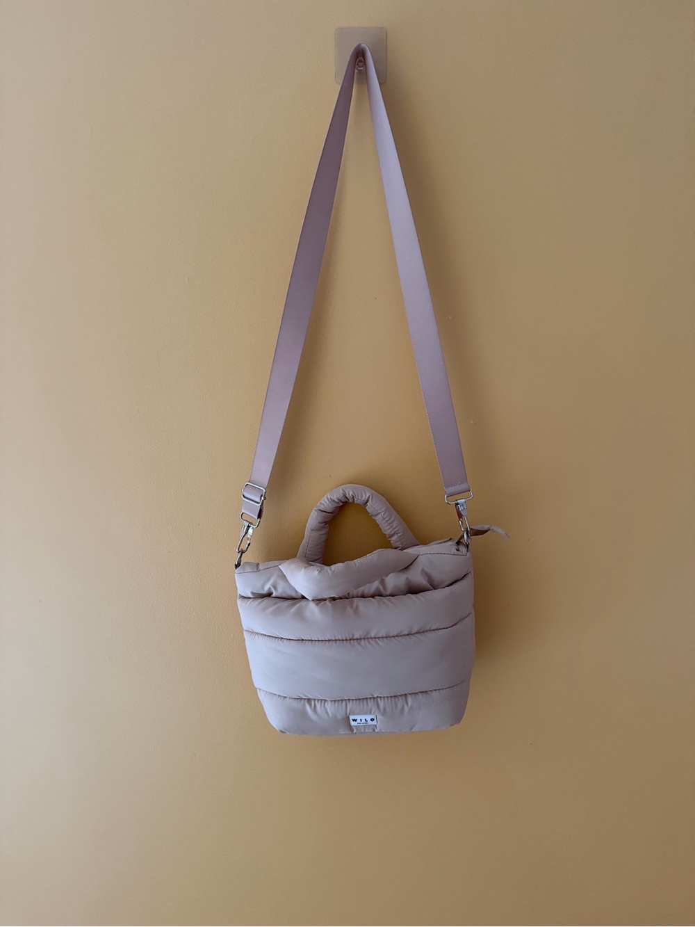 Beige Puffer Shoulder Bag with Top Handle - Picture 3 of 6